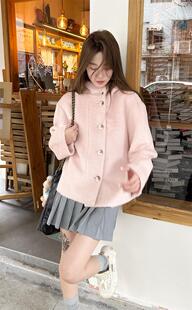 dahuang大黄 千金少女高品质苏力羊驼羊毛短款外套miu粉色2023冬