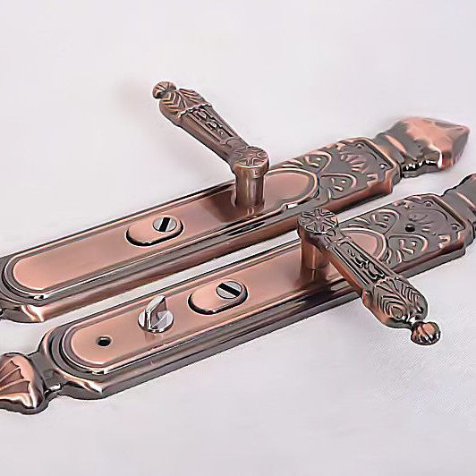 防盗门把手通用型配件大门拉手家用室内卧室实心手柄门锁红古铜