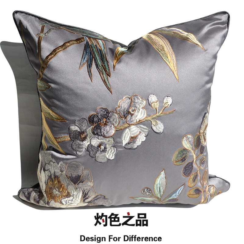 沙发飘窗抱枕套中式灰色缎面绣花靠枕靠垫大靠背样板间客厅不含芯,居家布艺,靠垫/抱枕,淘宝优惠券,粉丝福利购,淘宝优惠卷