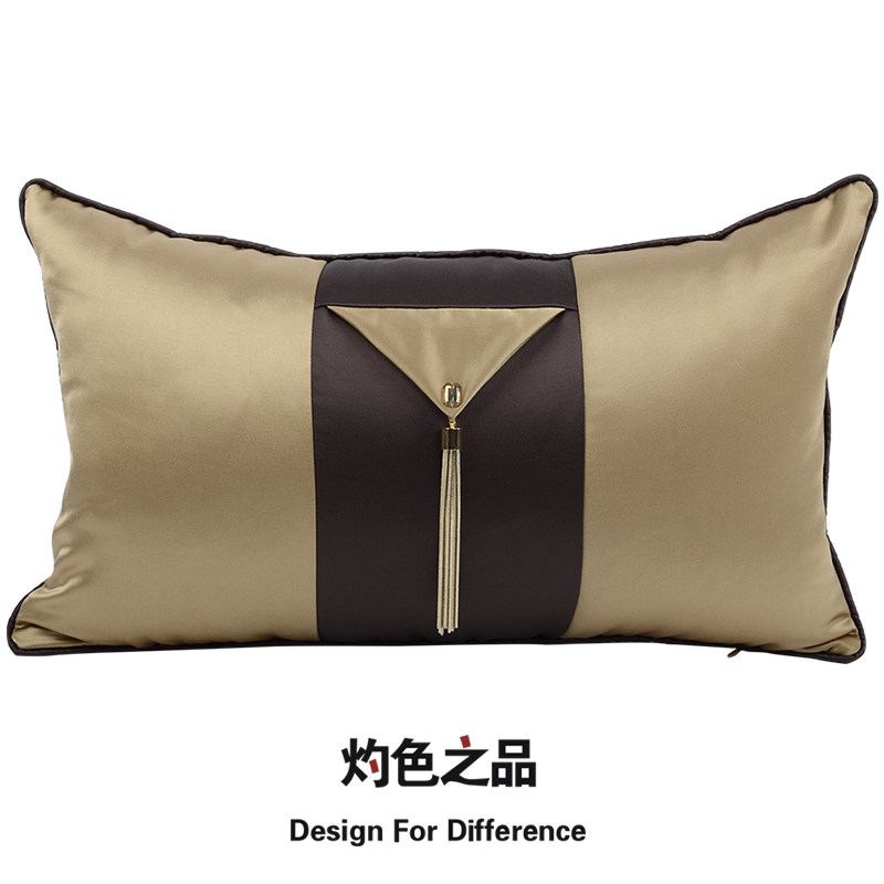 新中式古典金棕缎面流苏别墅样板房沙发靠背抱枕靠枕靠垫腰靠腰枕,居家布艺,腰靠垫,淘宝优惠券,粉丝福利购,淘宝优惠卷