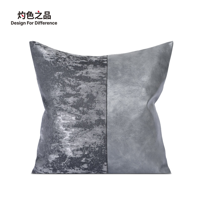 轻奢现代欧式抱枕皮革拼接午睡枕客厅沙发趴睡枕飘窗床头靠垫枕芯