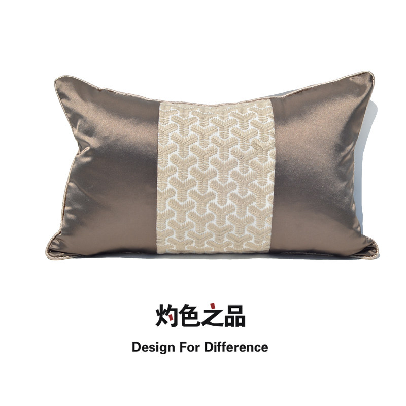 棕咖绸缎现代简约中式靠枕样板间沙发抱枕靠垫汽车护腰靠包腰枕套,居家布艺,腰靠垫,淘宝优惠券,粉丝福利购,淘宝优惠卷