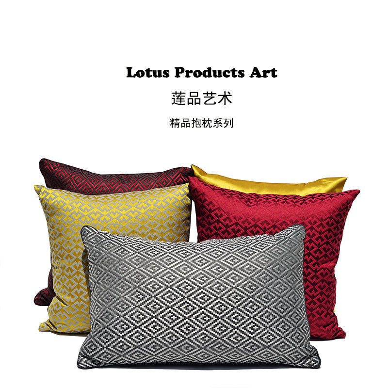 沙发抱枕套长方形床头靠枕靠垫现代简约中式欧式客厅软装黄灰绸缎
