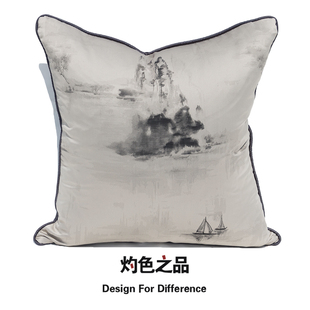 复古沙发软装 浅灰色绸缎大靠背现代中式 靠枕靠垫床头客厅抱枕方形