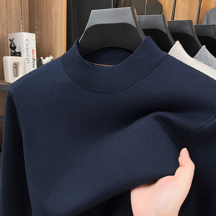 中年男士毛衣加厚半高领冬季保暖男装上衣含羊毛针织衫无痕打底衫