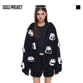 SQQZ PROJECT原创立体塞棉秋冬抓绒满身绣花熊猫连帽卫衣外套情侣