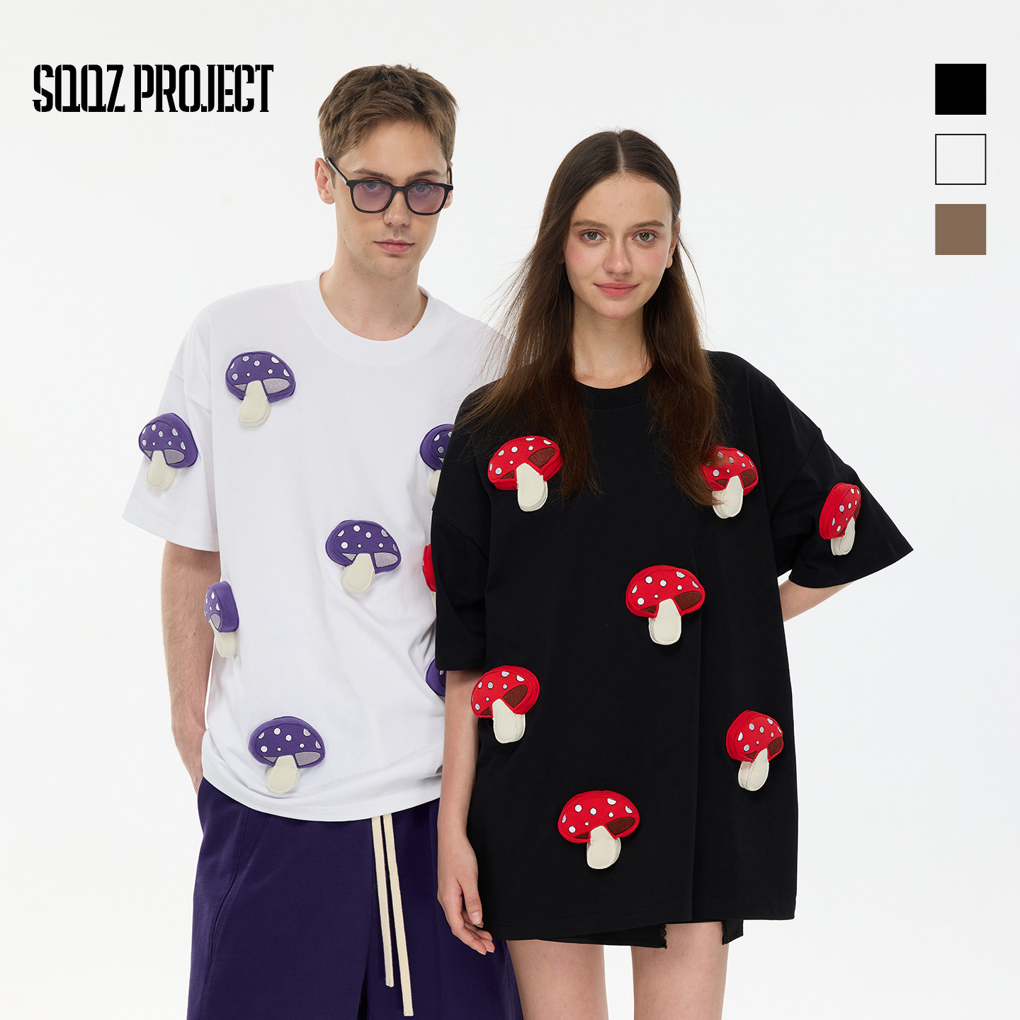 SQQZ PROJECT春夏新款满身立体蘑菇短袖T恤男女同款