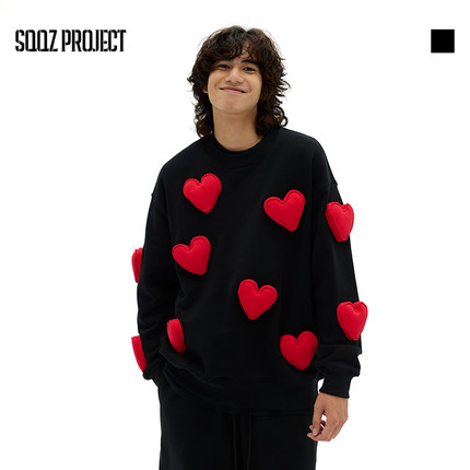 SQQZ PROJECT 满身爱心 原创立体塞棉 秋冬480G圆领卫衣情侣同款