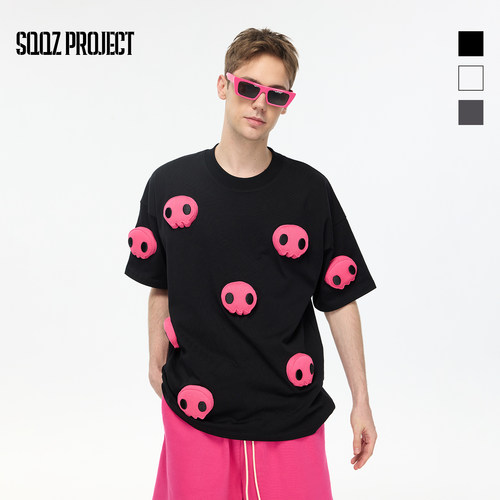 SQQZ PROJECT春夏新款满身立体骷髅短袖T恤男女同款