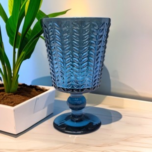 ROUPA罗派含羞草果汁杯多功能杯冷饮杯高脚无铅玻璃杯浮雕300ml