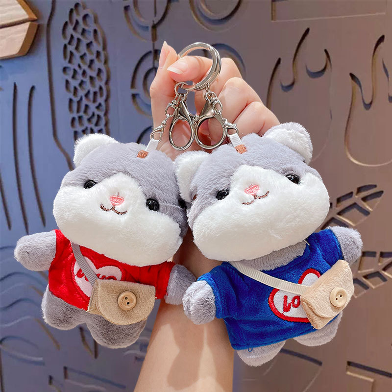 卡通毛绒挎包卫衣猫咪公仔钥匙扣情侣汽车包包挂件创意小礼品