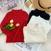 儿童百搭针织打底衫 女童国风盘扣毛衣2025冬季 新款 中大童保暖上衣