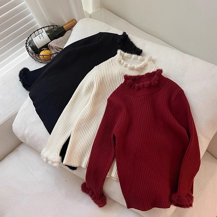 2025冬季新款儿童洋气甜美内搭针织上衣宝宝童装女童甜美花边毛衣,童装/婴儿装/亲子装,毛衣/针织衫,淘宝优惠券,粉丝福利购,淘宝优惠卷