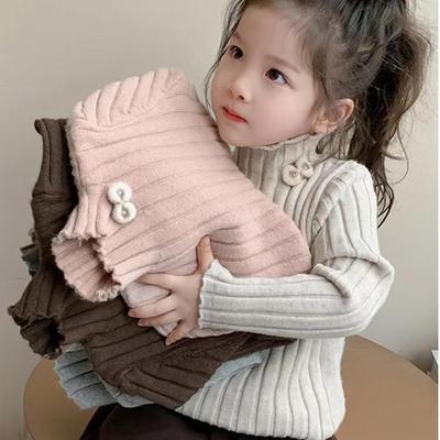 女童高领毛衣加绒加厚秋冬款儿童针织打底衫洋气线衣女宝冬装内搭