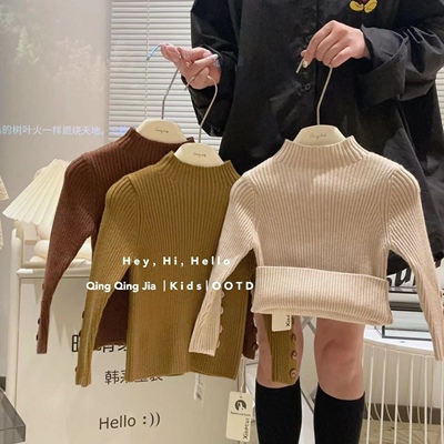 儿童毛衣女款秋冬季2025新款女童中小童修身弹力高领打底衫针织衫