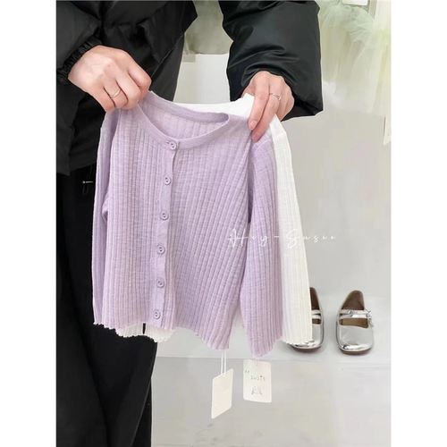 韩国童装女童冰丝防晒衣外套儿童宝宝夏装新款坑条空调衫薄开衫