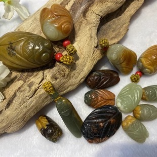 析木河磨玉红山文化仿古件玉蝉吊坠手把件黄白老玉岫玉和田玉籽料