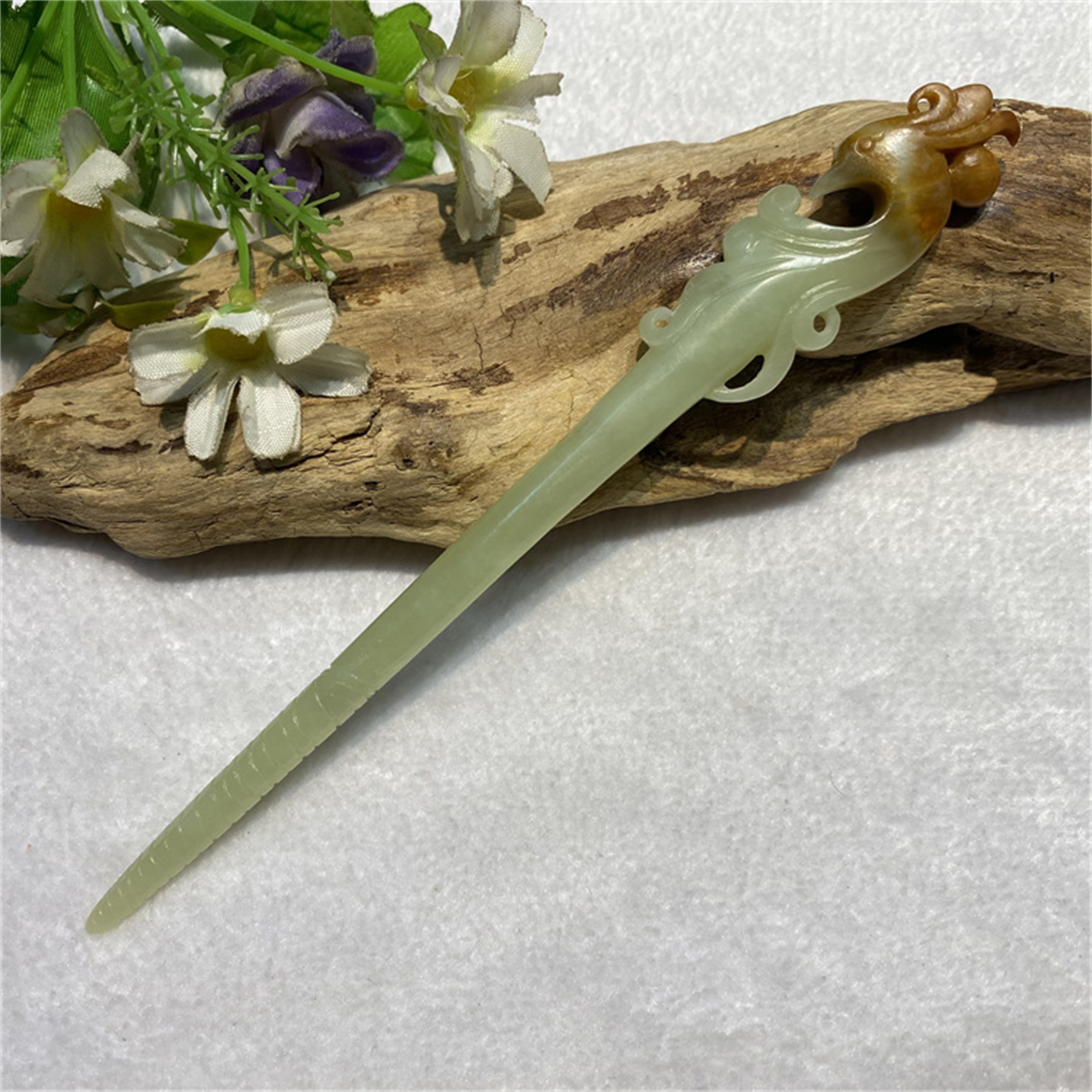 和田玉黄白河磨玉发簪头饰