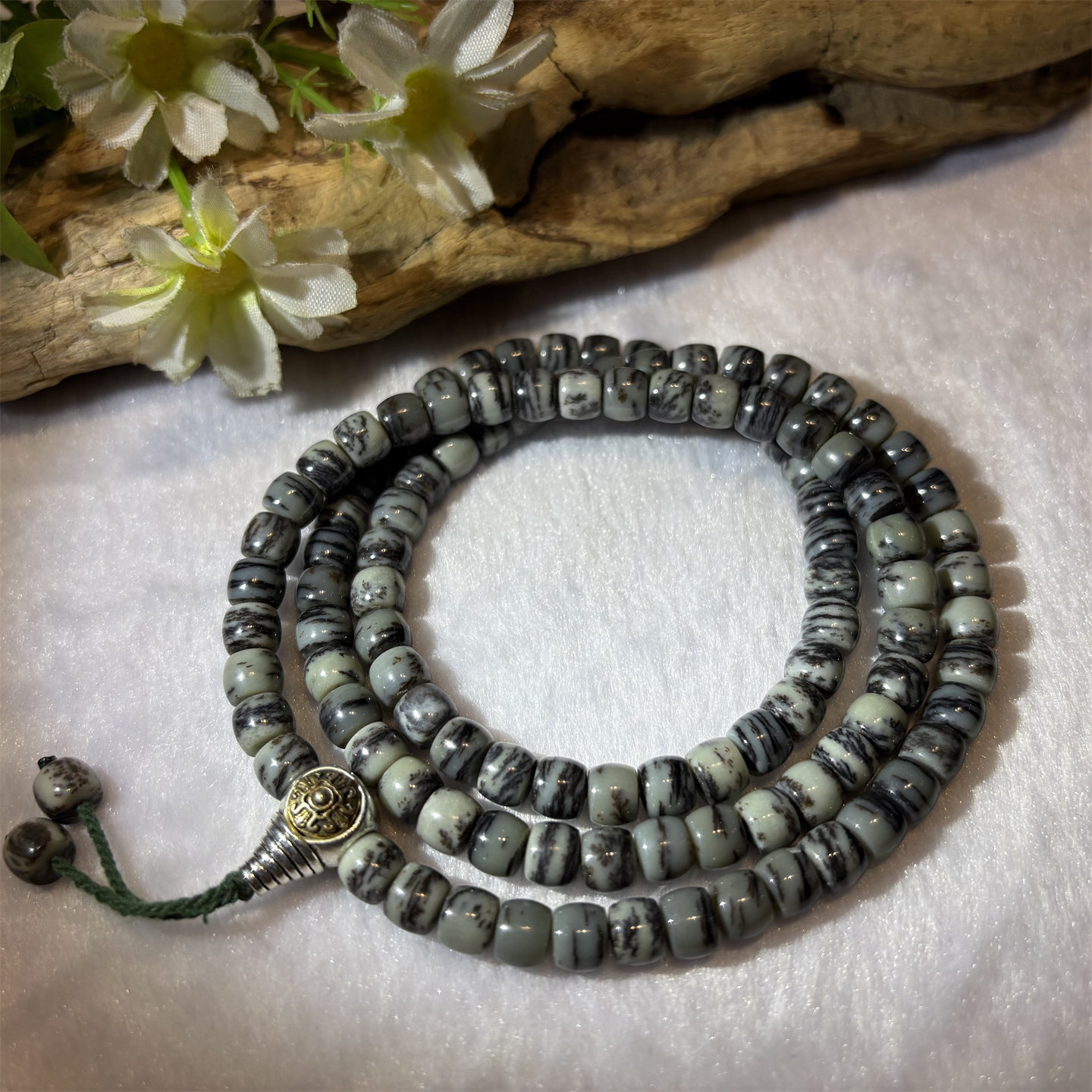 和田玉108粒佛珠念珠手串项链吊坠手把件手镯原石摆件析木河磨玉