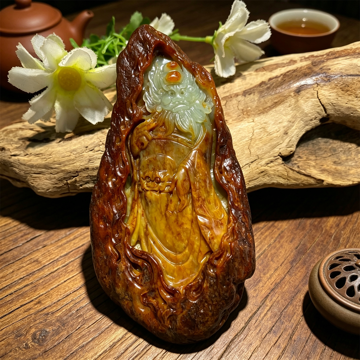 黄白河磨玉钟馗吊坠籽料玉坠析木玉和田玉黄白老玉岫玉手把件手串