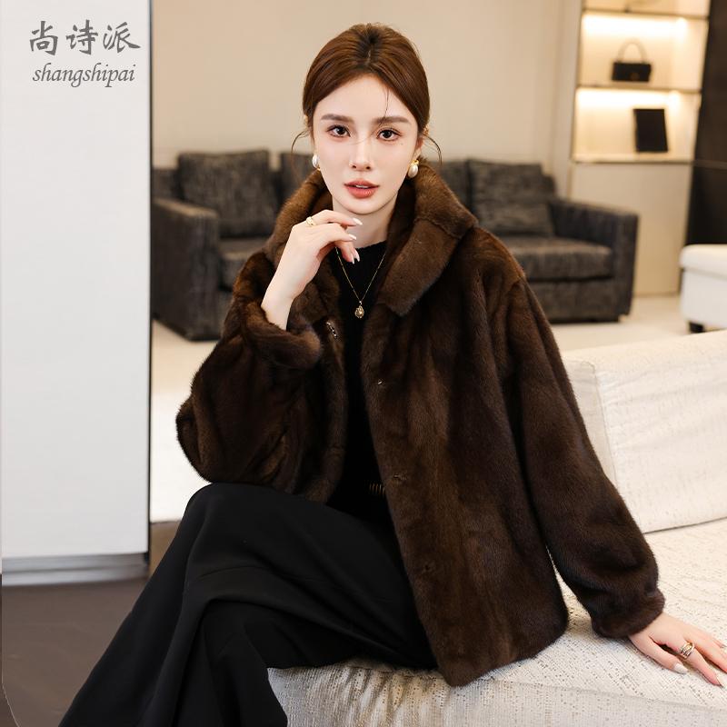 水貂皮草女2025新款冬进口天鹅绒貂皮大衣整貂小个子夹克连帽外套