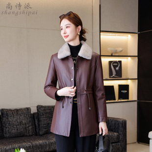 真皮羽绒服女2025新款冬海宁高端绵羊皮妈妈装中长款修身皮衣外套