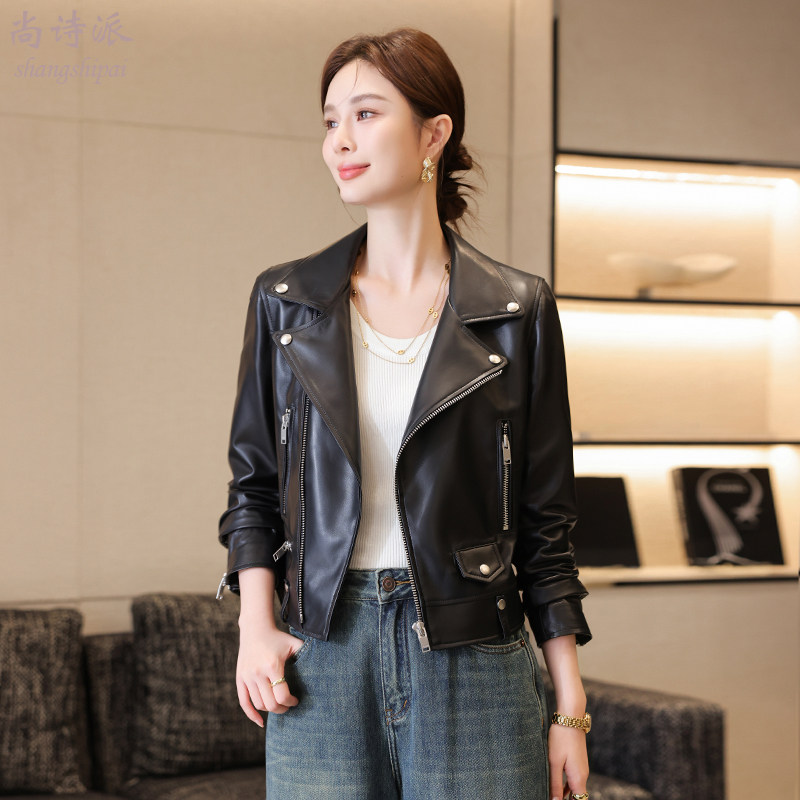 皮衣女真皮绵羊皮2025新款春秋海宁皮衣机车夹克小个子修身外套潮