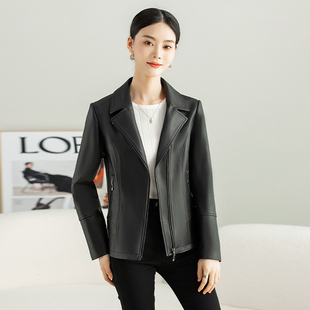 皮衣外套女2025新款爆款春秋真皮绵羊皮机车夹克休闲棕色西装短款