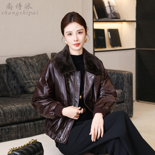 真皮皮衣加厚鹅绒羽绒服皮草外套女款冬季短款绵羊皮夹克2025新款