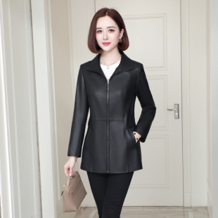 海宁真皮皮衣女士中长款2026春秋新款中年妈妈修身外套绵羊皮风衣