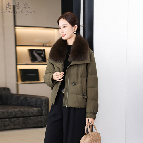 90鹅绒女短款羽绒服拆卸狐狸毛领