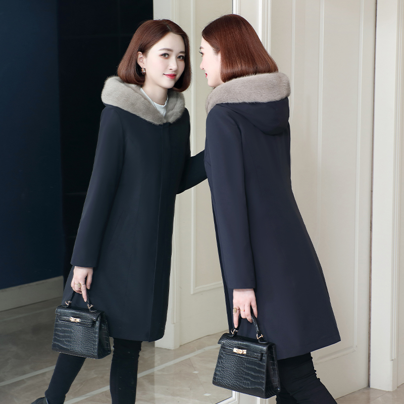 尚诗派水貂中长款修身收腰派克服