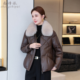 真皮羽绒服女短款2026冬装新款海宁皮草绵羊皮狐狸毛领可拆卸外套