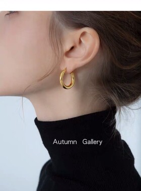 Autumn定制法式圆环小众复古设计师金环素圈镀金质感ins潮耳环