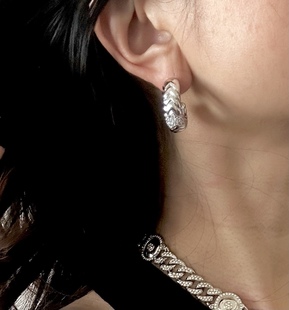 宽版 Spiga厚重质感百搭精致小众耳饰 水晶锆石耳夹80‘S复古个性