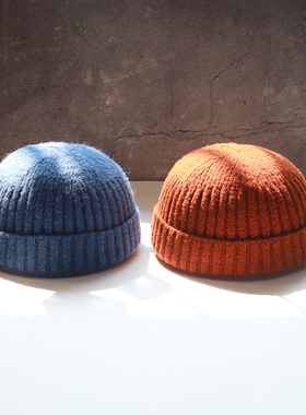 秋冬圆顶毛线瓜皮帽纯色针织套头地主帽情侣冷帽街头锅盖帽雅痞帽