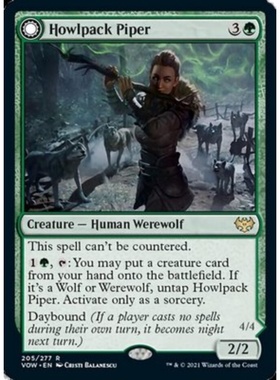 万智牌 MTG VOW 腥红婚誓 嚎群笛手 Howlpack Piper 中/英 金 绿