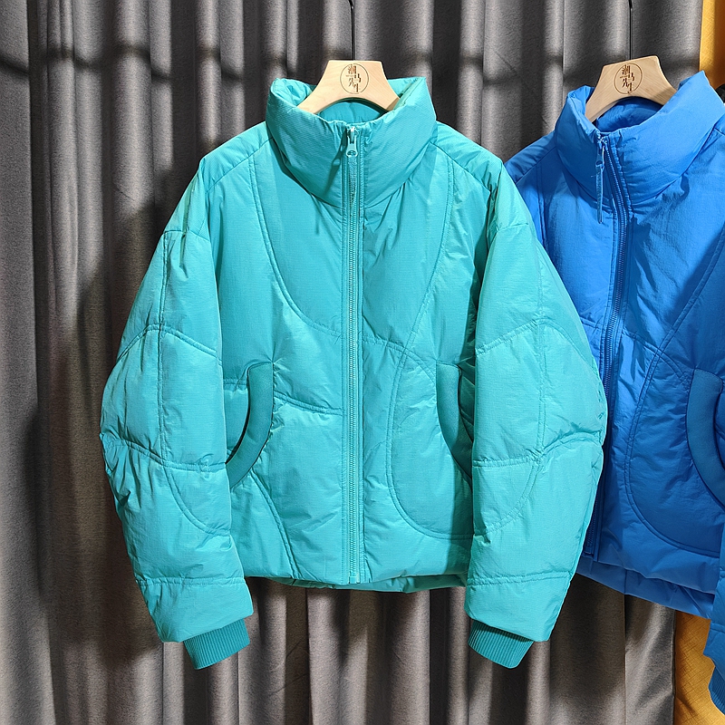 美式复古立领常规拼接羽绒服