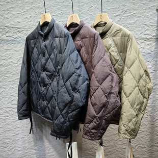 专柜高货两面穿90%白鸭绒男士 轻便保暖立领日系复古菱格羽绒外套