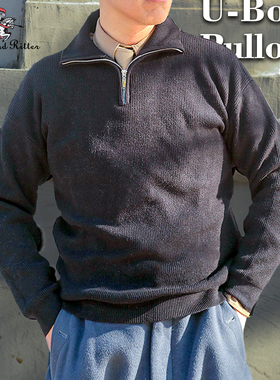 Vintage复古重磅半高领拉链毛衣秋冬男款针织衫从海底出击U艇毛衣