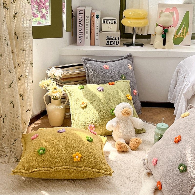 2026新款春天田园可爱花朵刺绣抱枕靠垫沙发卧室方形靠枕家居装饰,居家布艺,靠垫/抱枕,淘宝优惠券,粉丝福利购,淘宝优惠卷