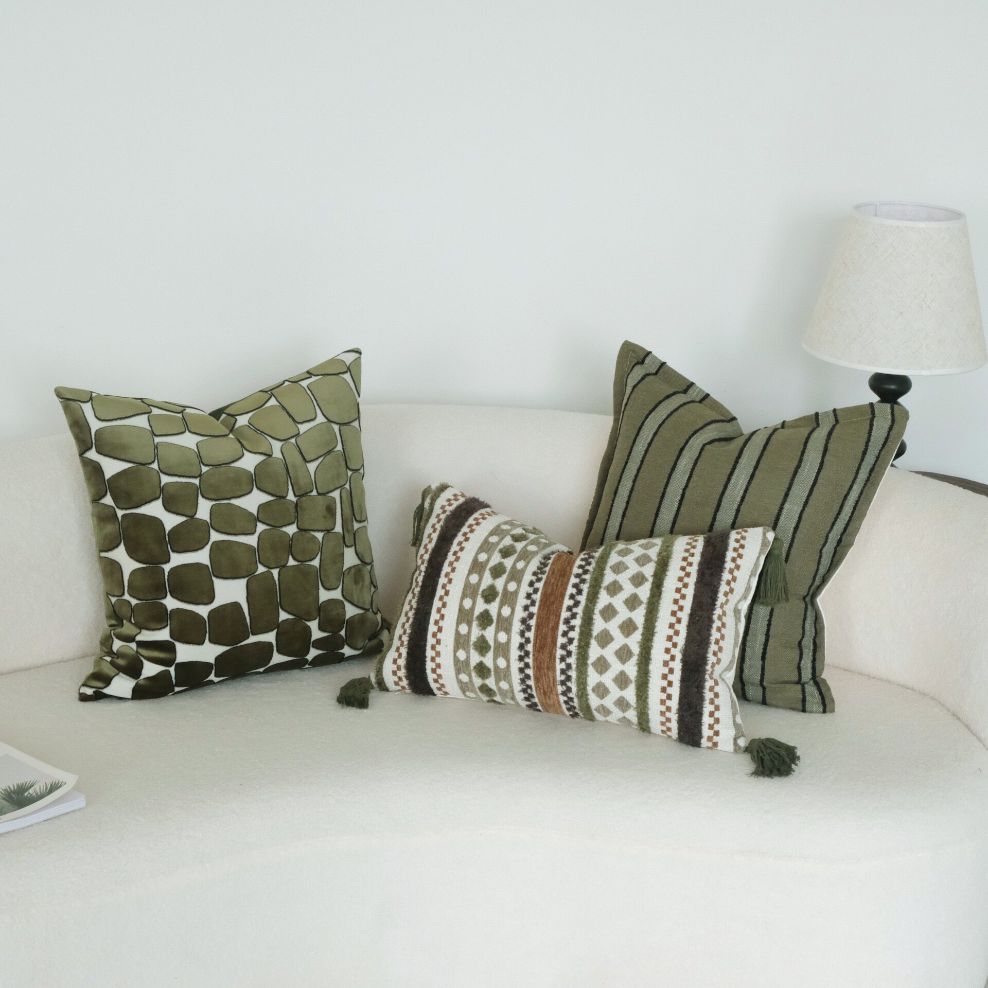 绿色费尔岛提花工艺抱枕套高级感法式现代简约客厅沙发靠垫腰枕