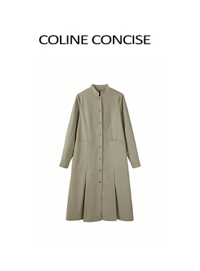 COLINE CONCISE 2026早春新品慵懒感立领棉麻连衣裙设计感古着裙