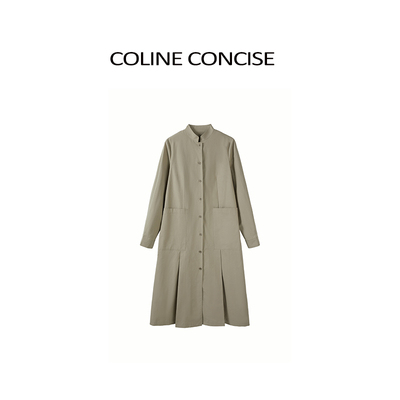 COLINE CONCISE 2026早春新品慵懒感立领棉麻连衣裙设计感古着裙