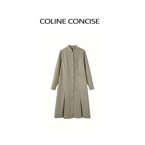 COLINE CONCISE 2026早春新品慵懒感立领棉麻连衣裙设计感古着裙