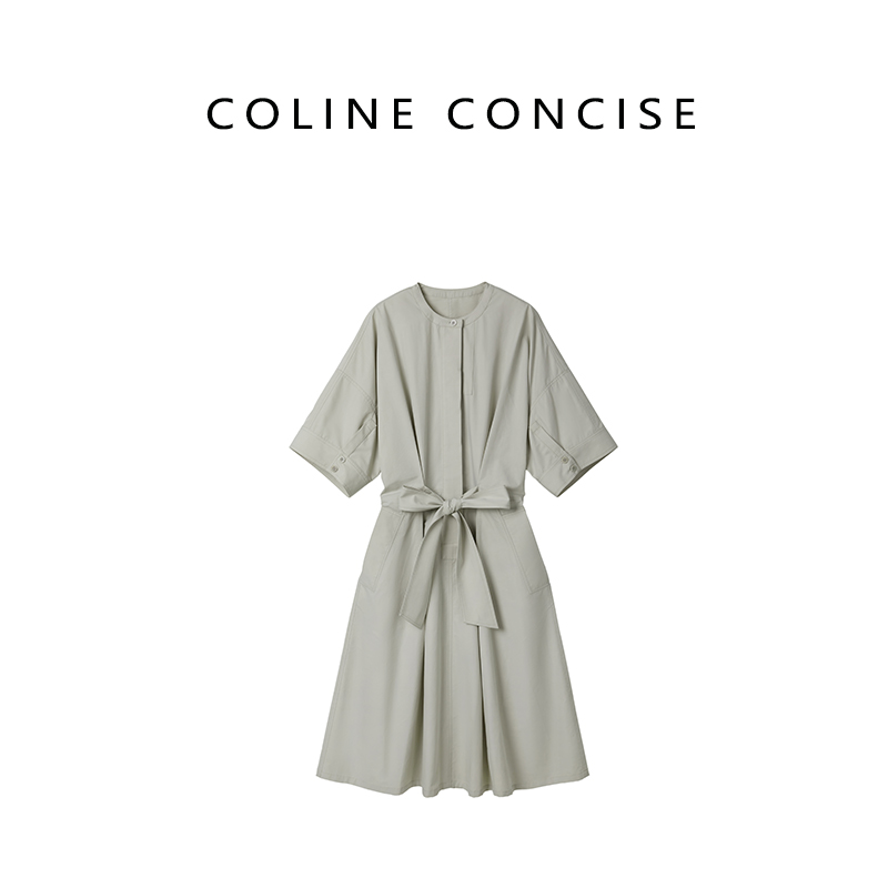 COLINE CONCISE 25SS 设计师极简大牌感浅灰色系连衣裙Z88169