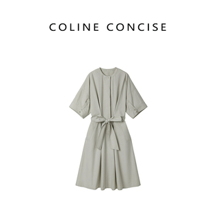 COLINE CONCISE 25SS 设计师极简大牌感浅灰色系连衣裙Z88169