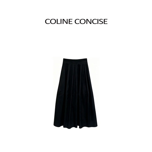 COLINE CONCISE 高腰黑色A字裙大摆半身裙