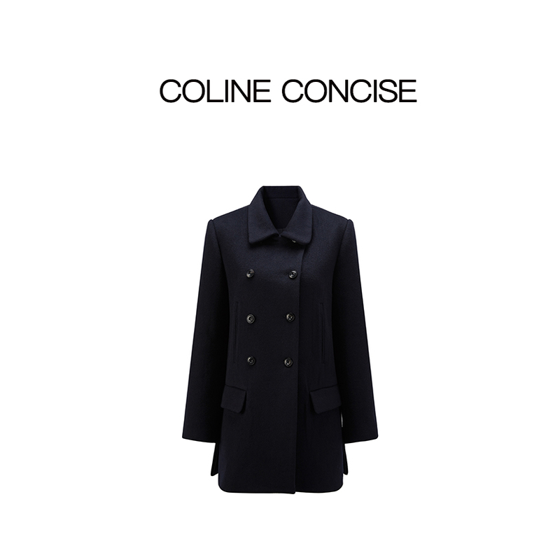 COLINE CONCISE 毛呢大衣羊毛大牌高级感双排扣保暖外套25FW