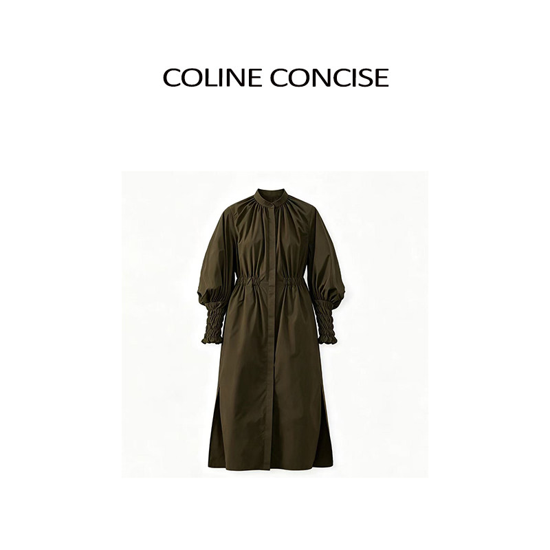 COLINE CONCISE 26早秋美学打揽收腰花苞袖战袍连衣裙